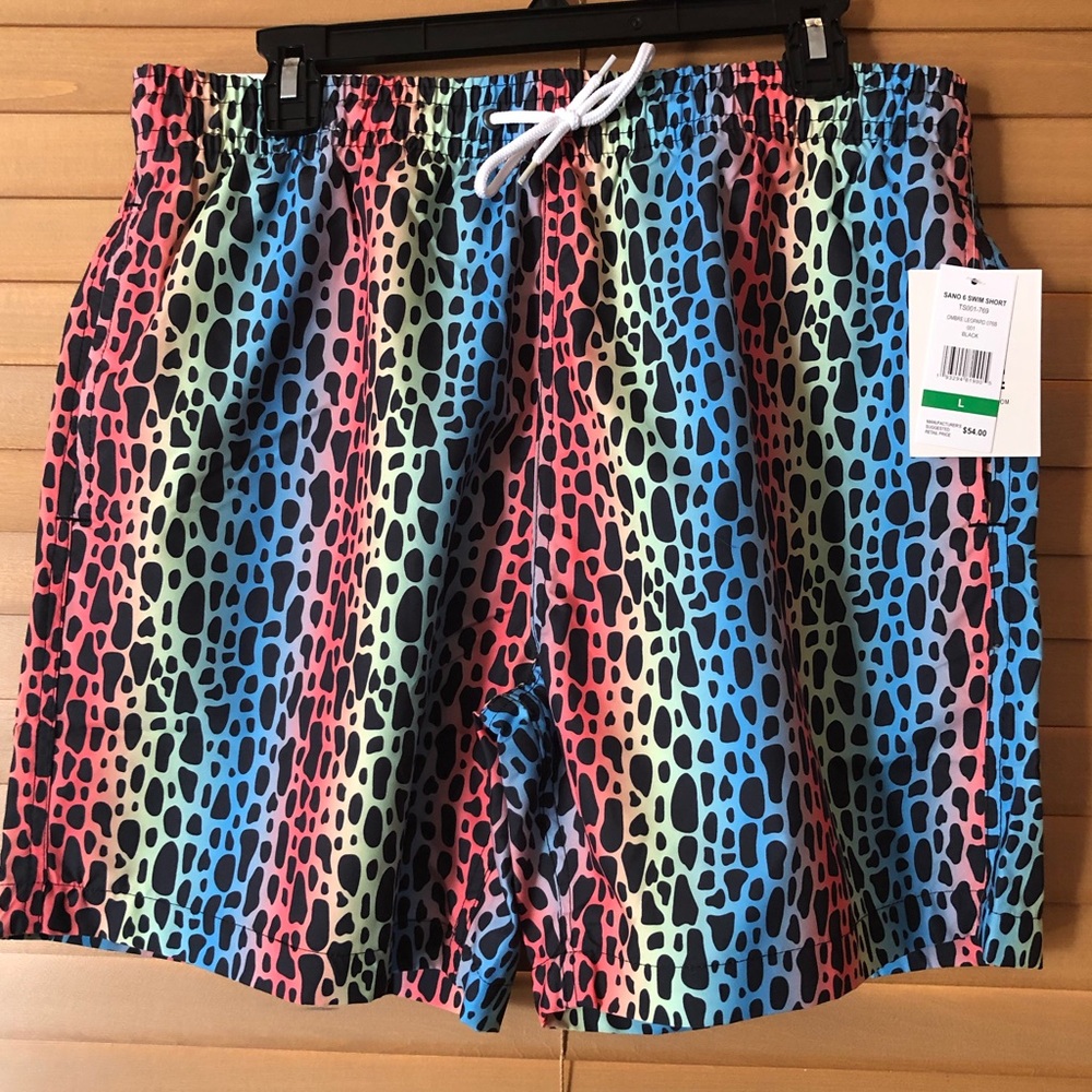 TRUNKS SURF & SWIM CO. NWT MEN’S SWIM SHORT OMBRÉ LEOPARD 3 POCKETS SIZE LARGE